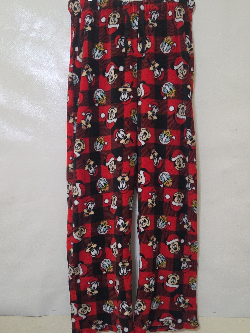 Disney Women's Mickey & Friends Red Buffalo Plaid Fleece Holiday Pajama Pants XL